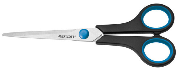 kantoorschaar Easy Grip 18 cm RVS zwart/blauw