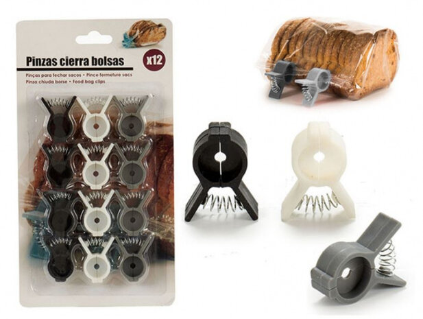 vershoudclips 3 x 3 cm wit/zwart/grijs 12 stuks