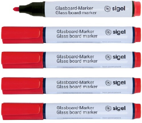 glasbordmarkerset rond 2-3 mm rood 5 stuks