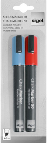 krijtmarker beitelpunt 1-5 mm blauw/rood 2 stuks