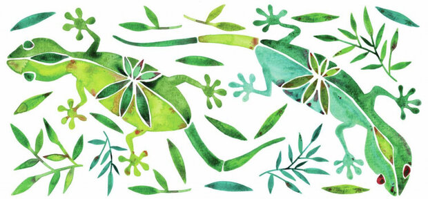 muursticker Watercolour Geckos vinyl groen 20-delig