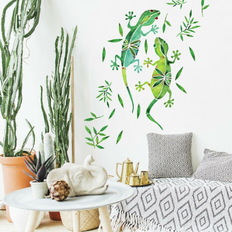 muursticker Watercolour Geckos vinyl groen 20-delig