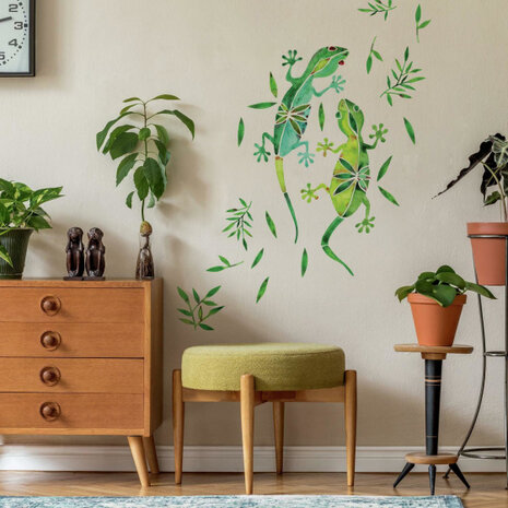 muursticker Watercolour Geckos vinyl groen 20-delig