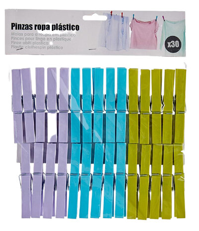 wasknijpers 8 cm groen/paars/blauw 30 stuks