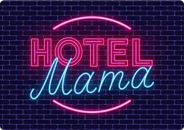 wandbord Hotel Mama 14,8 x 21 cm staal blauw/roze