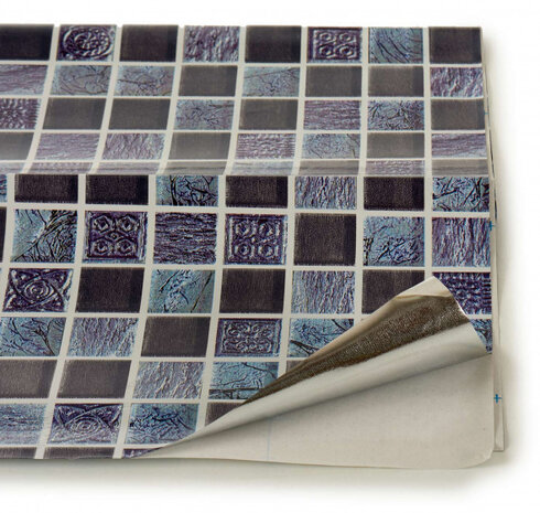 muursticker tegelpatroon 60 x 90 cm PVC donkerblauw