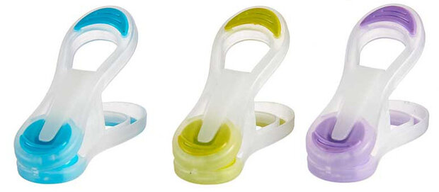 wasknijpers 7 cm siliconen lime/lila/blauw 8-delig