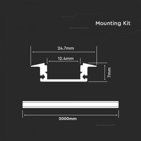 led-strip profiel VT-8122 200 cm aluminium zilver/matwit