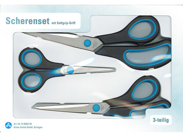 scharen Easy Grip 21/18/13 cm RVS blauw/zwart 3-delig