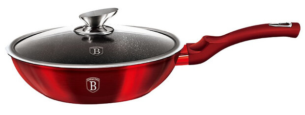 wokpan 28 cm aluminium rood/zilver 2-delig