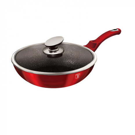 wokpan 28 cm aluminium rood/zilver 2-delig