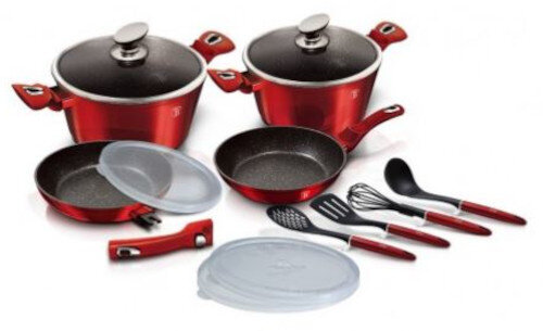 pannenset Burgundy aluminium rood 11-delig