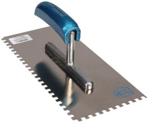 plakspaan getand 28 x 13 cm staal zilver/blauw