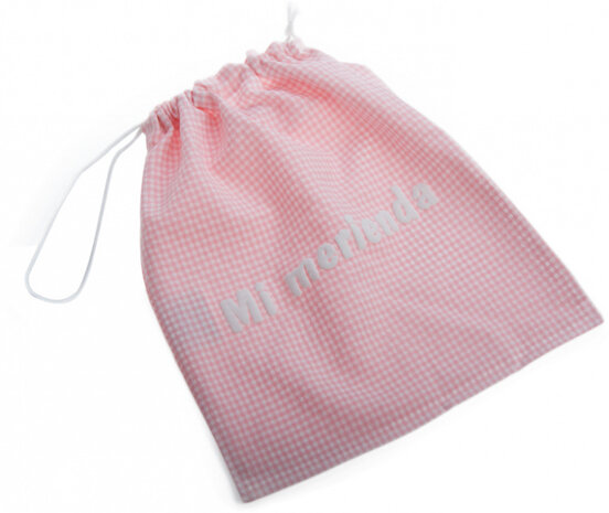 lunchzakje 25 x 30 cm katoen roze/wit