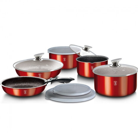 pannenset Metallic Line aluminium rood 12-delig