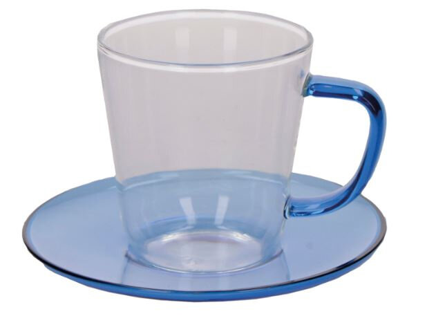 theeglas 500 ml 14 cm blauw/transparant 2-delig