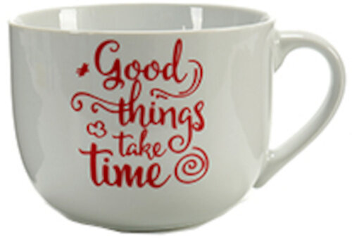 kopje Time 500 ml porselein wit/rood