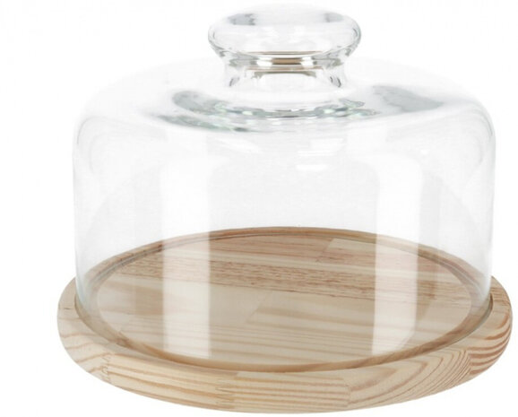 taartstolp Quesera 25 cm glas/hout transparant/bruin