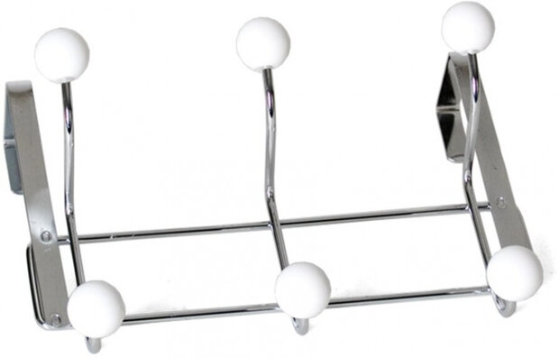 deurhanger 6-haaks 22 x 16 x 12 cm staal wit/grijs