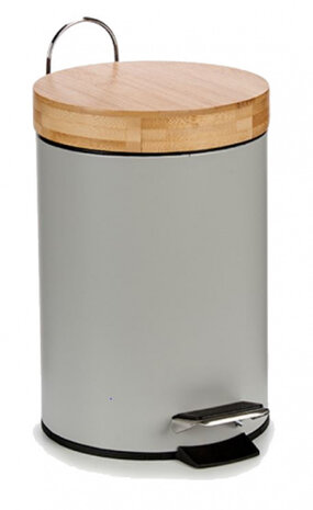 pedaalemmer 3 liter 22,5 x 25,5 cm staal/bamboe grijs