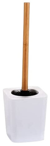 toiletborstel en -houder 39 x 11,5 cm bamboe/RVS wit