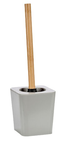 toiletborstel en -houder 39 x 11,5 cm bamboe/RVS grijs