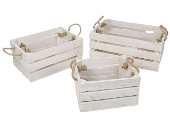 opbergkisten 42/34/26 cm hout wit/bruin 3 stuks