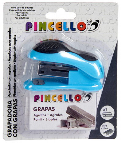 nietmachine mini 26/6 staal blauw/zwart 2-delig