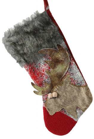 kerstsok Kody 46 x 23 cm textiel rood/wit/bruin