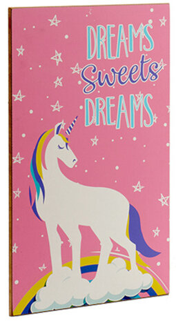 schilderij Unicorn 24 x 40 x 0,9 cm hout roze