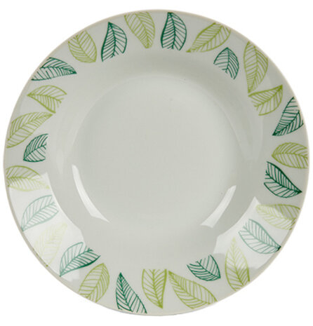 pastabord Hojas 20,6 x 4 cm porselein wit/groen