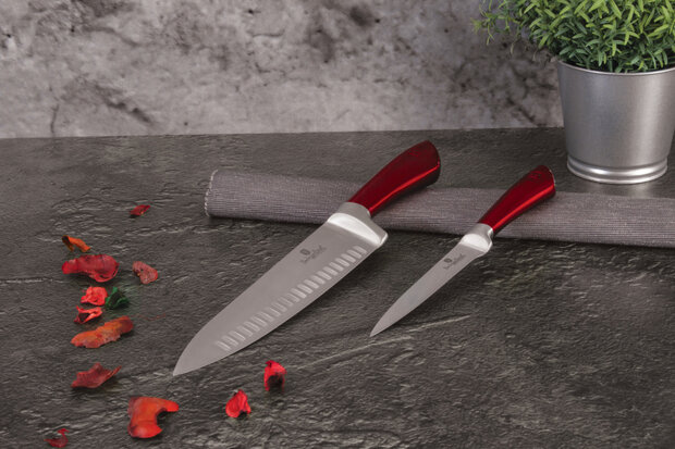 messenset Burgundy RVS zilver/rood 2-delig