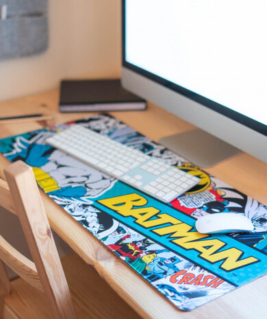 muismat Batman 80 x 35 cm textiel blauw/geel