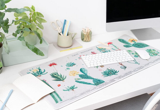 muismat Botanical 80 x 35 cm textiel wit/groen