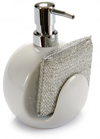 zeepdispenser 11,5 x 15,5 cm wit/zilver 2-delig