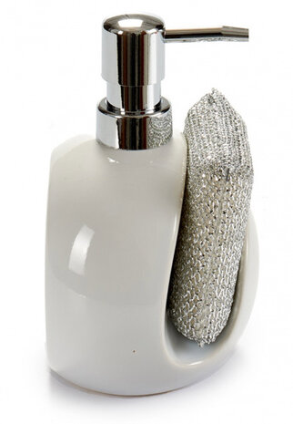 zeepdispenser 11,5 x 15,5 cm wit/zilver 2-delig