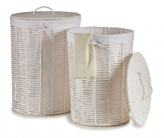 opbergmand met deksel 108 liter 56 x 44 cm wit 2 stuks