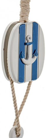 decoratiehanger anker 50 cm hout wit/blauw