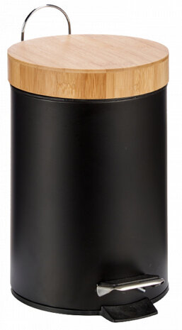 pedaalemmer 3 liter 22,5 x 25,5 cm staal/bamboe zwart