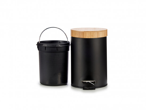 pedaalemmer 3 liter 22,5 x 25,5 cm staal/bamboe zwart