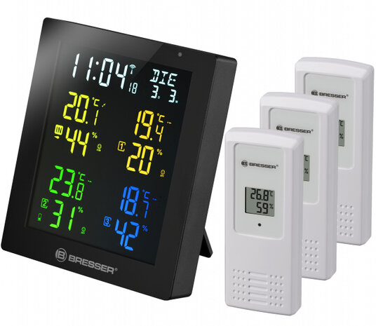 thermo- en hygrometer Quadro 13,6 cm grijs 4-delig