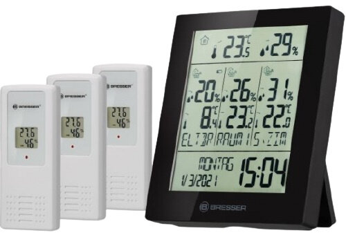 thermo- en hygrometer Quadro 11,9 cm zwart 4-delig