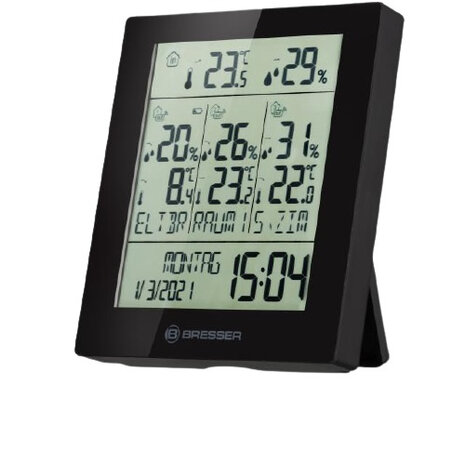 thermo- en hygrometer Quadro 11,9 cm zwart 4-delig