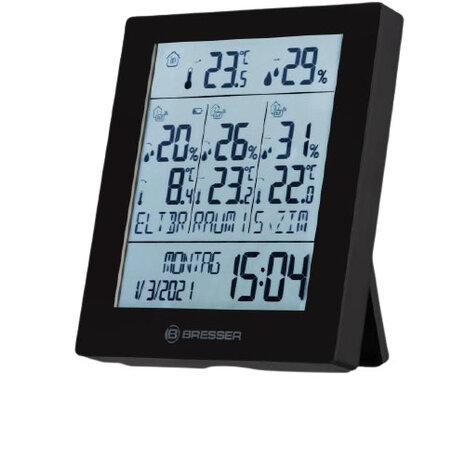 thermo- en hygrometer Quadro 11,9 cm zwart 4-delig