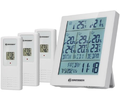 thermo- en hygrometer Quadro 11,9 cm wit 4-delig