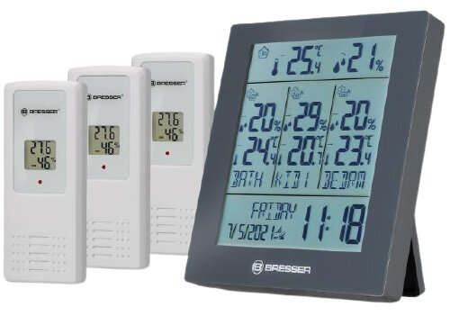 thermo- en hygrometer Quadro 11,9 cm grijs 4-delig
