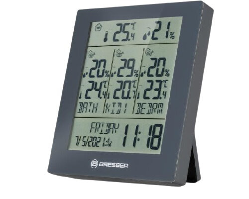 thermo- en hygrometer Quadro 11,9 cm grijs 4-delig