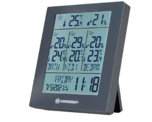 thermo- en hygrometer Quadro 11,9 cm grijs 4-delig