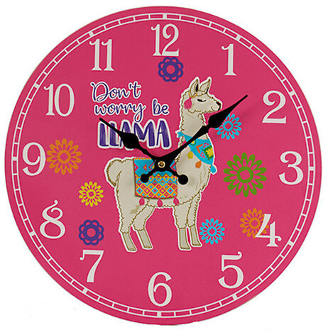 wandklok Llama 1,5V 33,8 cm hout roze