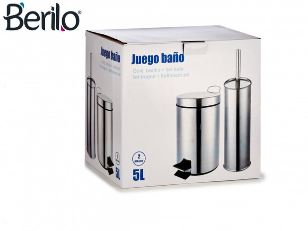 badkamerset 5 liter RVS zilver 3-delig